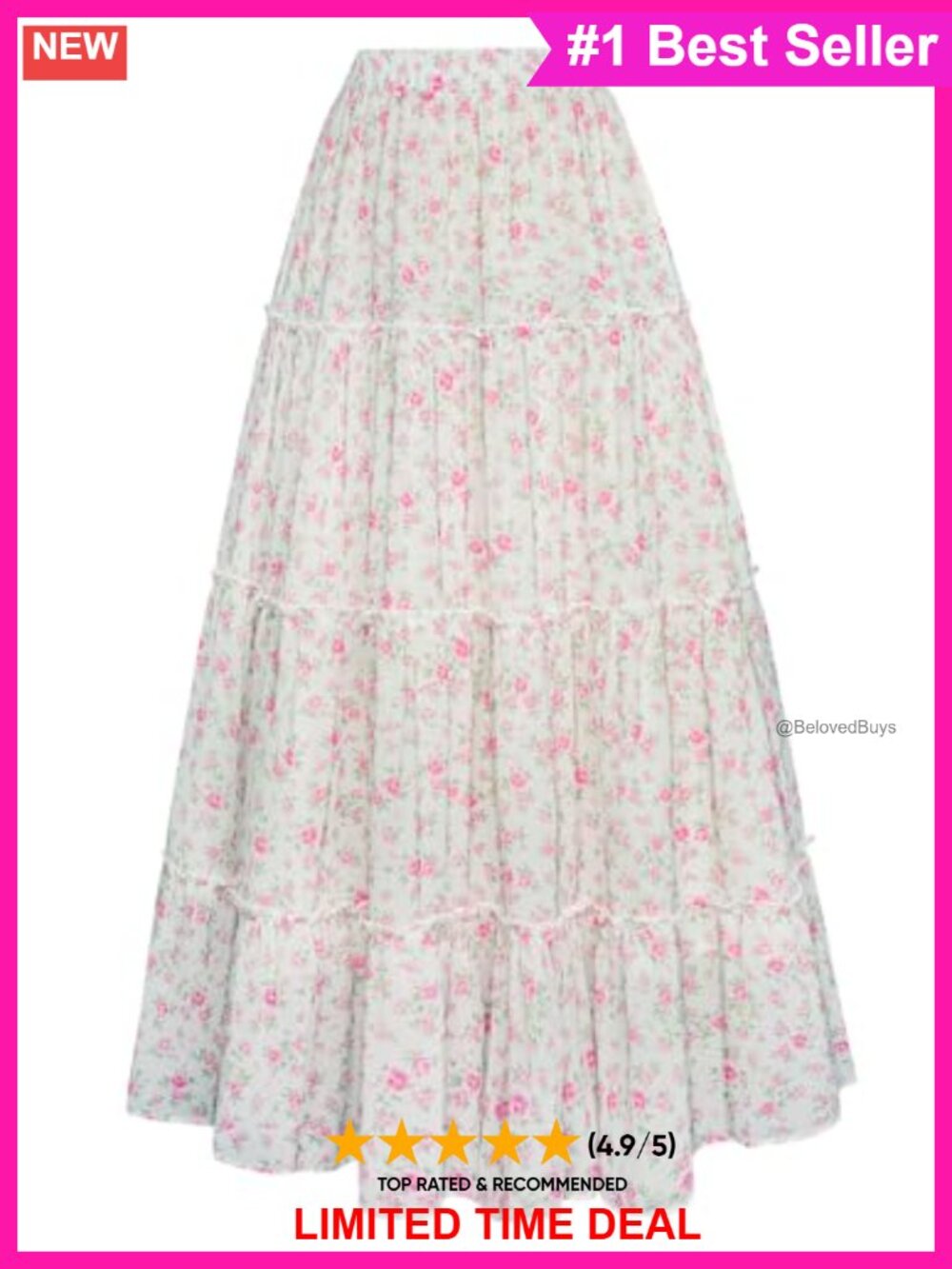 Women's High Waist Floral Tiered Maxi Skirt with Pockets